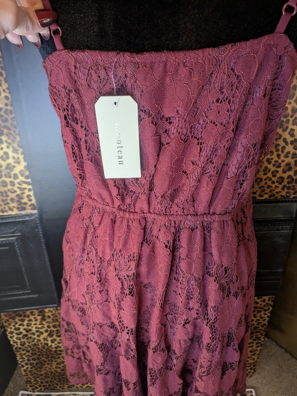 Monteau Dusty Rose Lace Midi Dress with Spaghetti Straps Nwt Medium - Picture 3 of 7